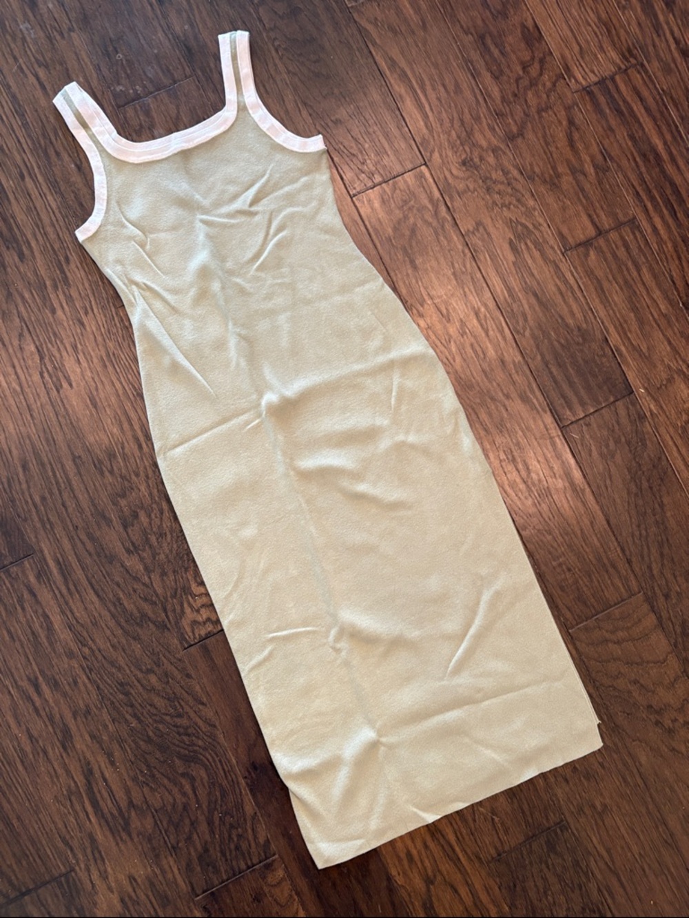 Sleeveless Ribbed Midi Tank Dress in Sage Green with White Trim
